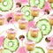 watercolor seamless pattern donuts, Ñandy and Ñupcake